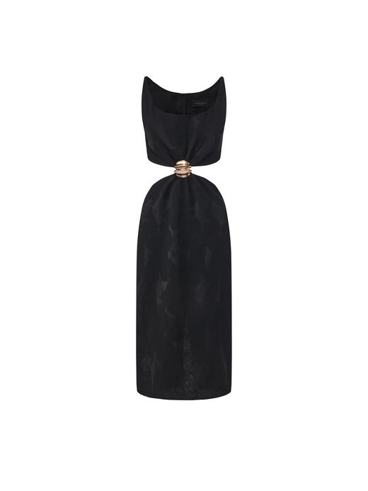 【夏日光隙】贝壳样式金属装饰露腰肌理醋酸连衣裙 商品图0