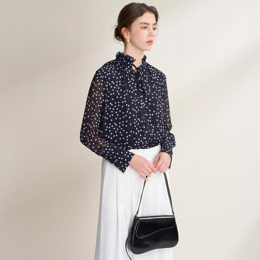 EITIE爱特爱法式复古波点花边立领优雅百搭雪纺衫上衣2026春新款A2609103 商品图2