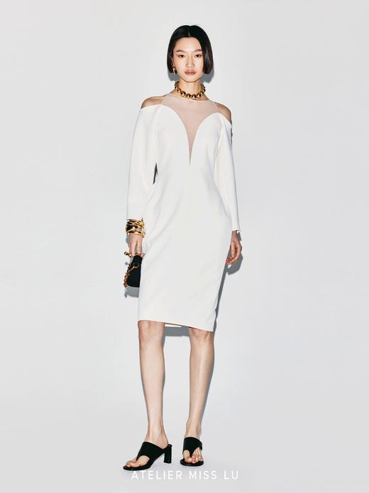 【夏至郁金香】大弧线薄纱拼接深V收腰连衣裙 商品图2