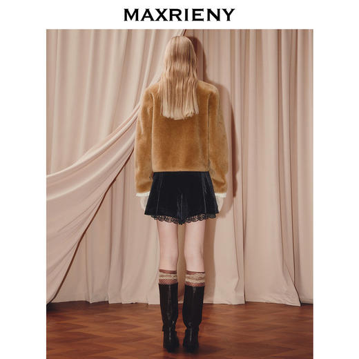 天虹发货：MAXRIENY法式复古收腰A型丝绒短裤25秋款蕾丝拼接伞摆高腰裙裤女(货号:MS86PA505) 商品图3