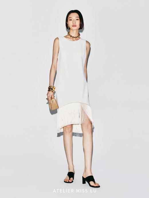 【不如跳舞】下摆圆弧流苏拼接无袖直身连衣裙 商品图2