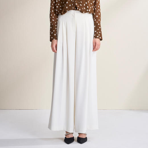 EITIE爱特爱高腰显瘦通勤大气垂坠阔腿裤裙白色休闲裤2026春新款A2605115 商品图4