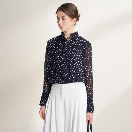 EITIE爱特爱法式复古波点花边立领优雅百搭雪纺衫上衣2026春新款A2609103 商品图1