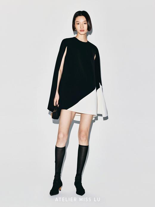 【日夜无极】撞色几何分割开衩飘袖连衣裙 商品图4