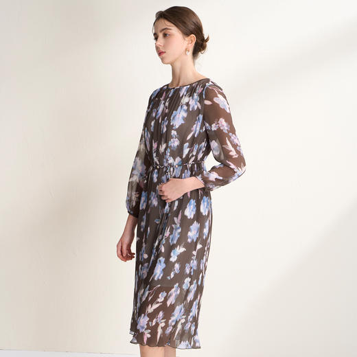 EITIE爱特爱优雅浪漫印花压褶收腰显瘦直筒连衣裙2026春季新款A2607115 商品图2