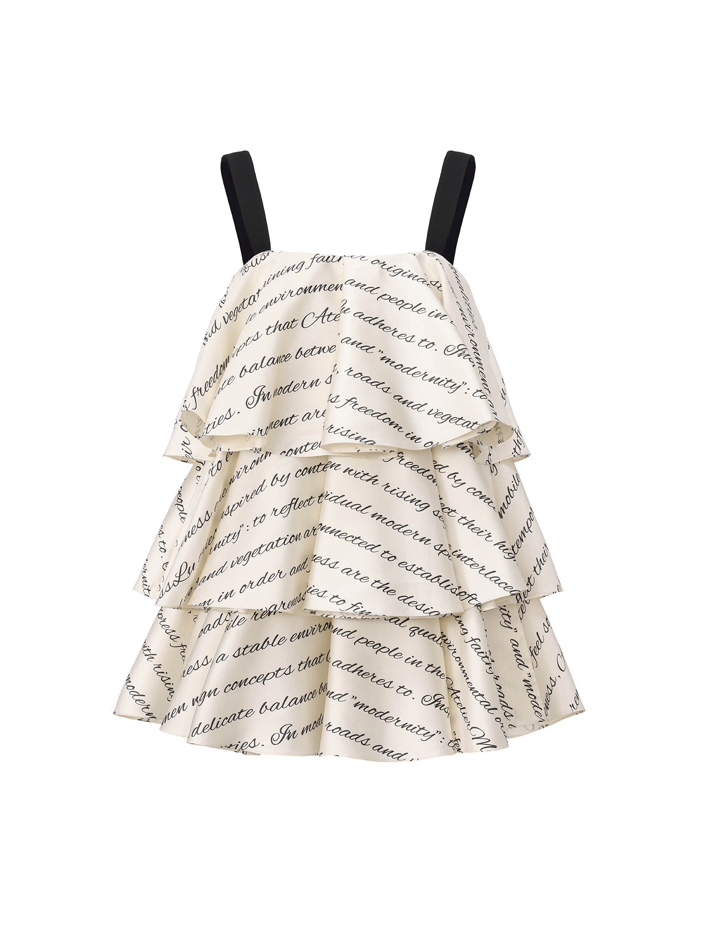 【初识来信】品牌定制英文印花多层拼接蛋糕连衣裙