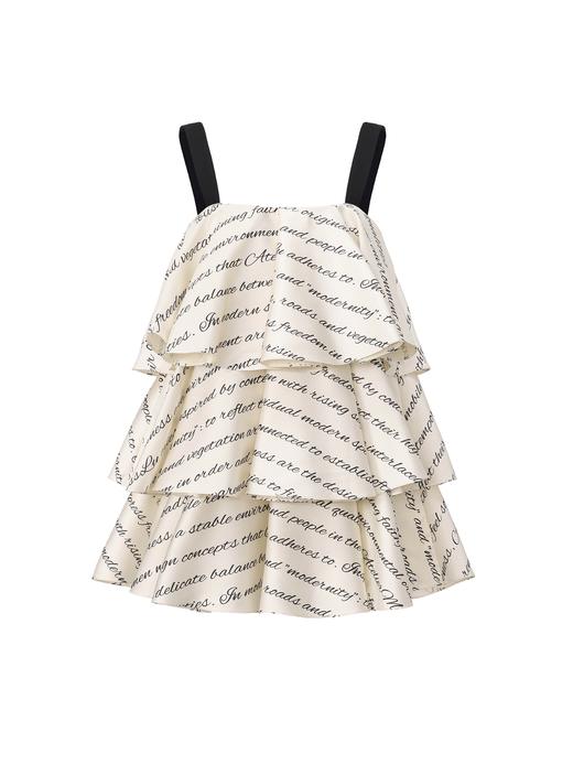 【初识来信】品牌定制英文印花多层拼接蛋糕连衣裙 商品图0