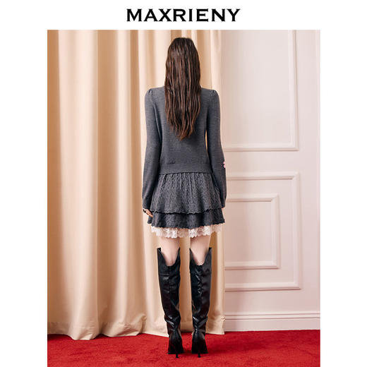 天虹发货：MAXRIENY格雷系穿搭散摆蕾丝拼接短裙羊毛混纺半裙25冬款(货号:MS86SK526) 商品图3