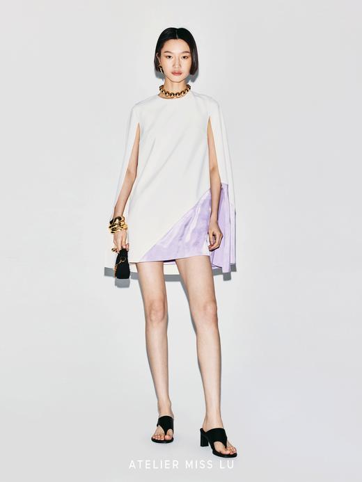 【糖霜香芋】撞色几何分割开衩飘袖连衣裙 商品图2