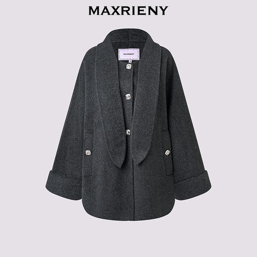 天虹发货：MAXRIENY格雷系穿搭a字廓形羊毛大衣25冬款英伦风单排扣毛呢外套(货号:MS86CT503) 商品图3