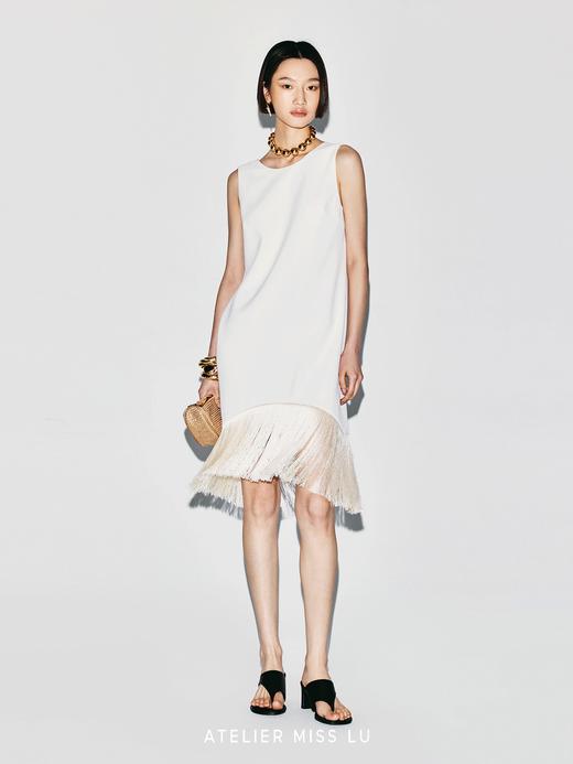 【不如跳舞】下摆圆弧流苏拼接无袖直身连衣裙 商品图1