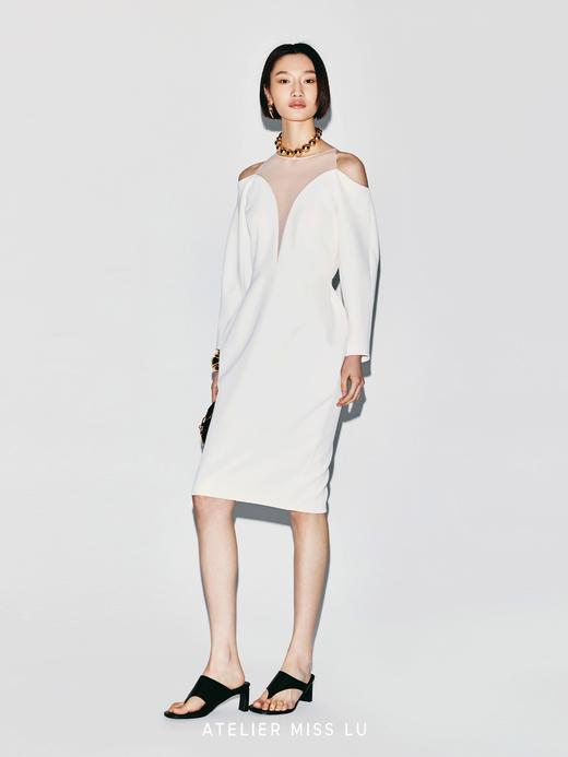 【夏至郁金香】大弧线薄纱拼接深V收腰连衣裙 商品图3