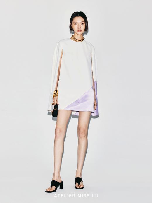 【糖霜香芋】撞色几何分割开衩飘袖连衣裙 商品图3