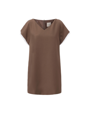 【风之肩】蕾丝拼接开衩小飞袖直身造型连衣裙