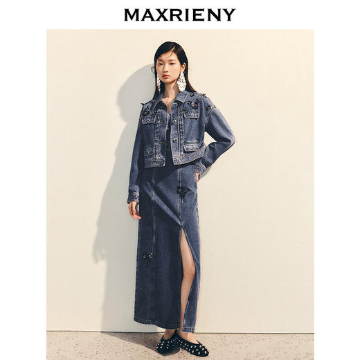 玛克门店发货：MAXRIENY精致复古h型牛仔外套女25春新款(货号:MC86JA045) 商品图1