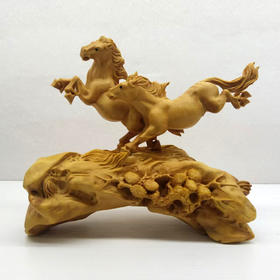 双马腾飞马到成功°黄杨木摆件