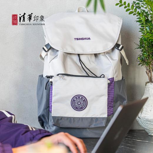 清华文创时尚灰紫拼色双肩包 商品图0