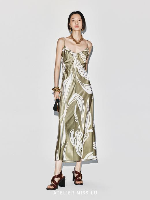 【雨后苔原】品牌定染印花露背吊带连衣裙 商品图1