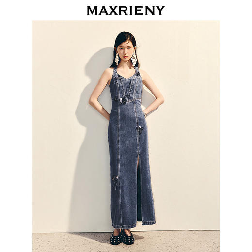 玛克门店发货：MAXRIENY复古挂脖牛仔连衣裙(货号:MC86DR074) 商品图1