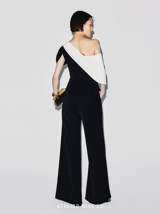 【水形战神】撞色拼接立裁斜肩设计阔腿连体裤 商品图4