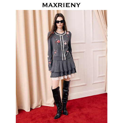 天虹发货：MAXRIENY格雷系穿搭散摆蕾丝拼接短裙羊毛混纺半裙25冬款(货号:MS86SK526) 商品图1