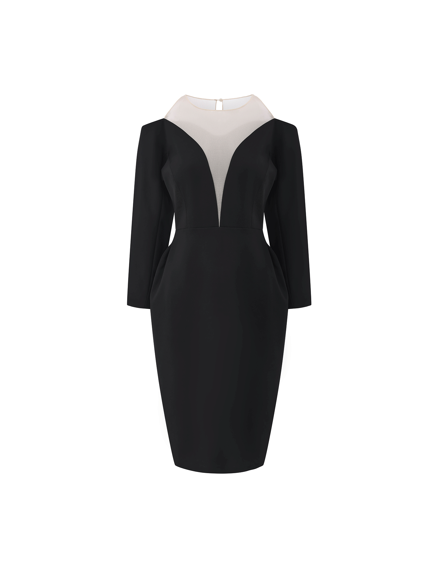 【午夜郁金香】大弧线薄纱拼接深V收腰连衣裙