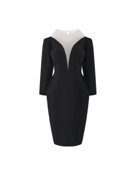 【午夜郁金香】大弧线薄纱拼接深V收腰连衣裙