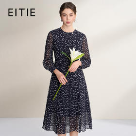 EITIE爱特爱法式复古波点气质圆领收腰压褶连衣裙2026春季新款A2607129