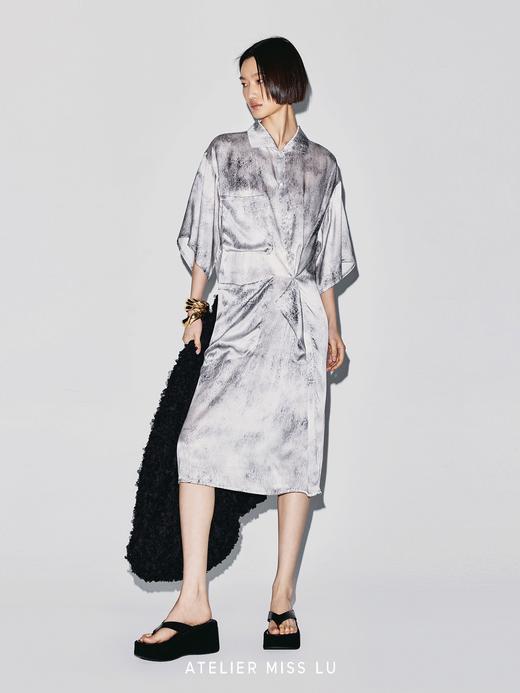 【积雪草地】品牌定染印花立裁捏褶桑蚕丝连衣裙 商品图2