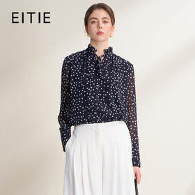 EITIE爱特爱法式复古波点花边立领优雅百搭雪纺衫上衣2026春新款A2609103