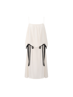 【塞纳晨光】花苞造型飘带醋酸吊带连衣裙