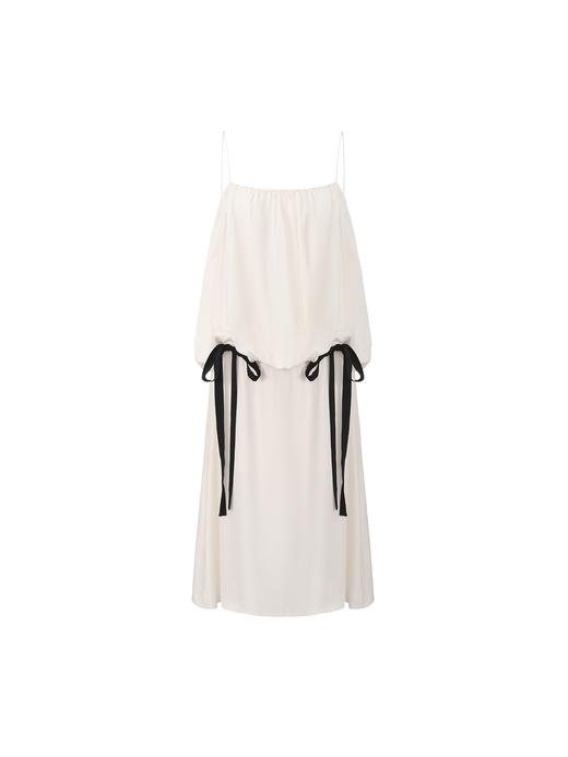 【塞纳晨光】花苞造型飘带醋酸吊带连衣裙 商品图0