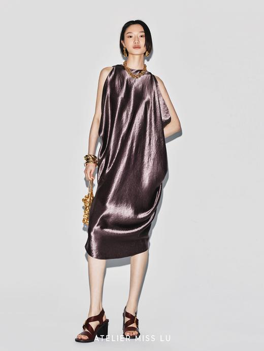 【宙斯之袍】不规则立裁垂褶设计醋酸廓形连衣裙 商品图3