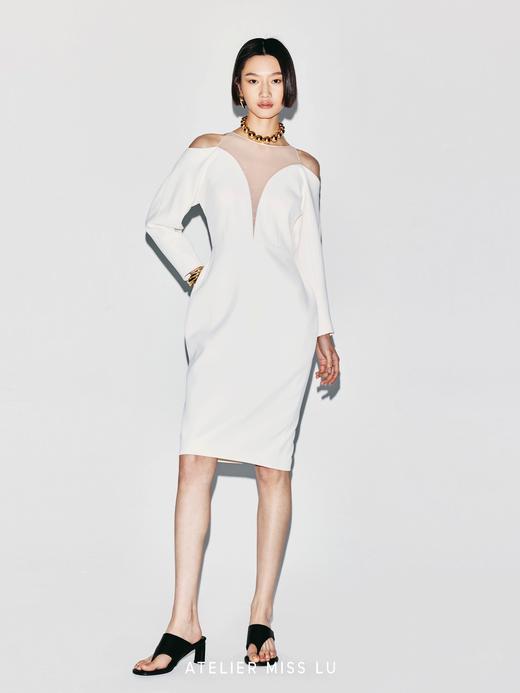 【夏至郁金香】大弧线薄纱拼接深V收腰连衣裙 商品图4