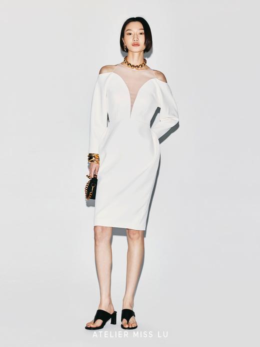 【夏至郁金香】大弧线薄纱拼接深V收腰连衣裙 商品图1