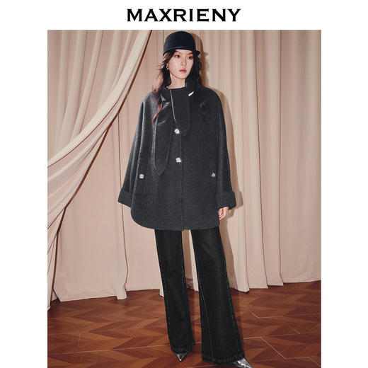 天虹发货：MAXRIENY格雷系穿搭a字廓形羊毛大衣25冬款英伦风单排扣毛呢外套(货号:MS86CT503) 商品图0