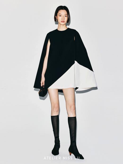 【日夜无极】撞色几何分割开衩飘袖连衣裙 商品图2