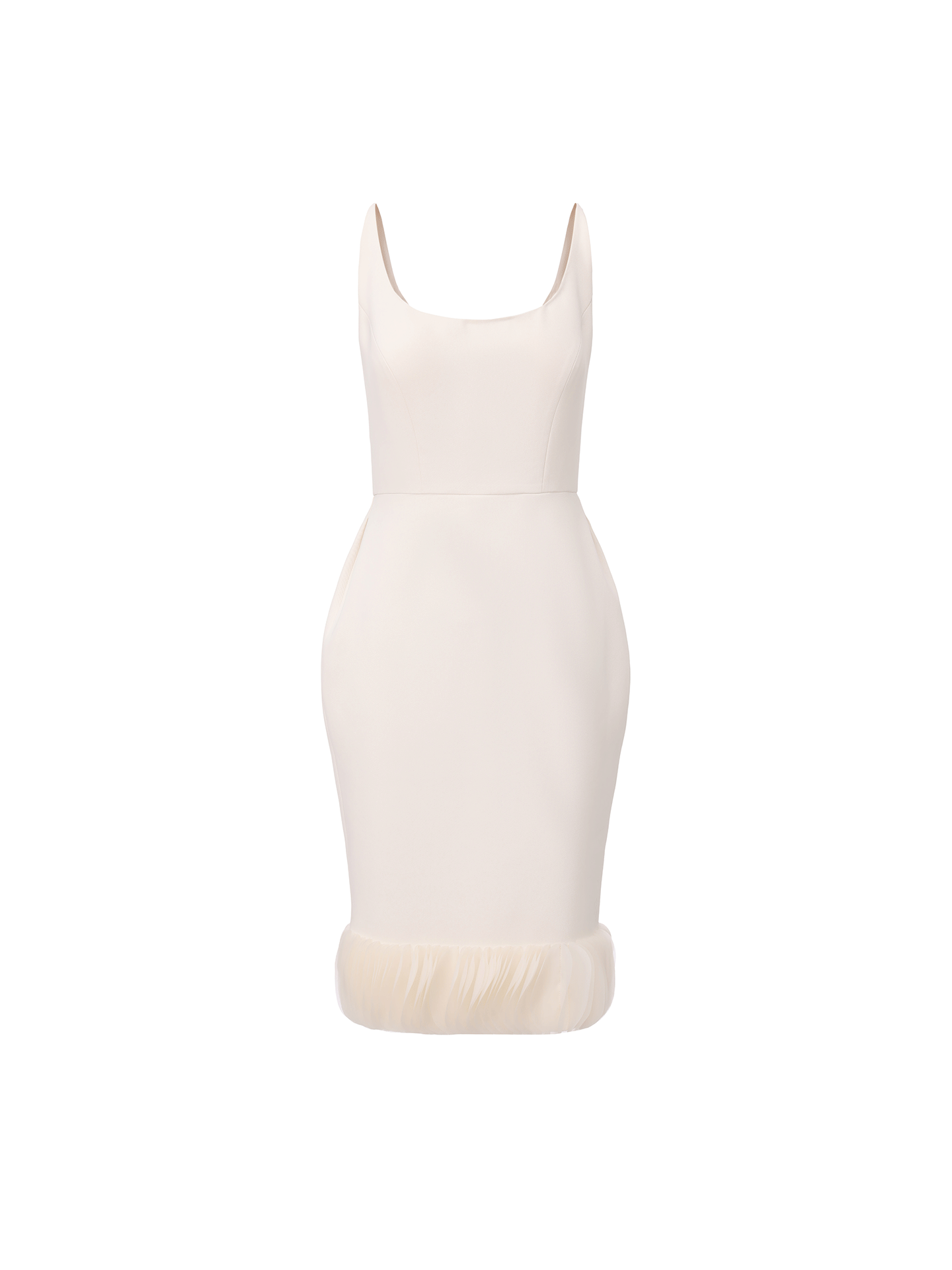 【蜜桃白瓷】层叠半圆薄纱拼接蜜桃廓形吊带连衣裙