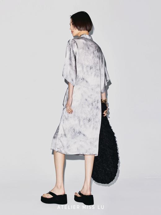 【积雪草地】品牌定染印花立裁捏褶桑蚕丝连衣裙 商品图4