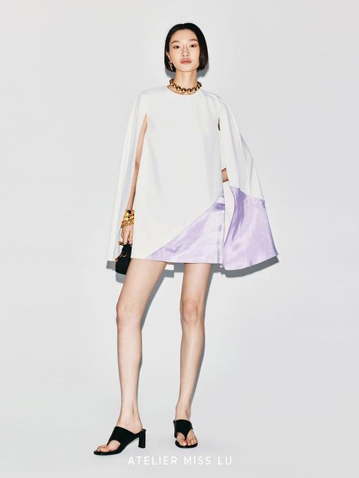 【糖霜香芋】撞色几何分割开衩飘袖连衣裙 商品图1