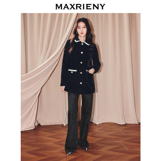 天虹发货：MAXRIENY法式复古丝绒收腰X型外套赫本风25冬款小香风气质感棉服(货号:MS86CP505) 商品图1