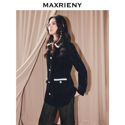 天虹发货：MAXRIENY法式复古丝绒收腰X型外套赫本风25冬款小香风气质感棉服(货号:MS86CP505) 商品图2