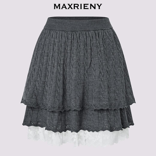 天虹发货：MAXRIENY格雷系穿搭散摆蕾丝拼接短裙羊毛混纺半裙25冬款(货号:MS86SK526) 商品图4