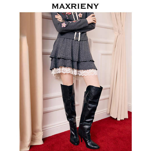 天虹发货：MAXRIENY格雷系穿搭散摆蕾丝拼接短裙羊毛混纺半裙25冬款(货号:MS86SK526) 商品图2