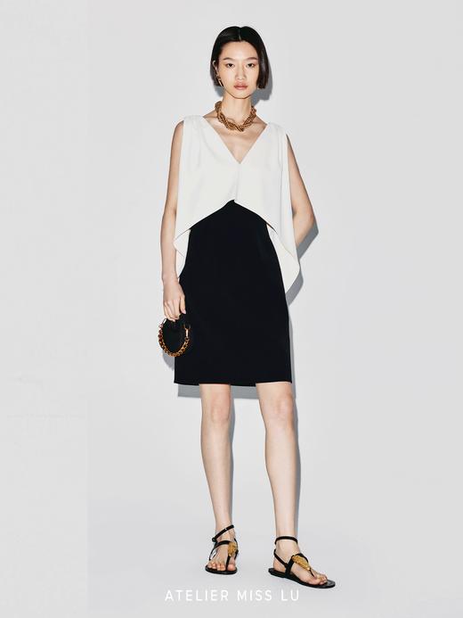 【云幕骑士】撞色飘逸斗篷拼接设计小A字连衣裙 商品图1