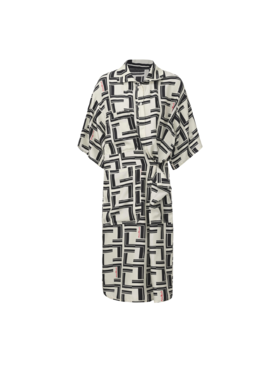 【回廊之声】品牌定制字母印花立裁捏褶桑蚕丝连衣裙