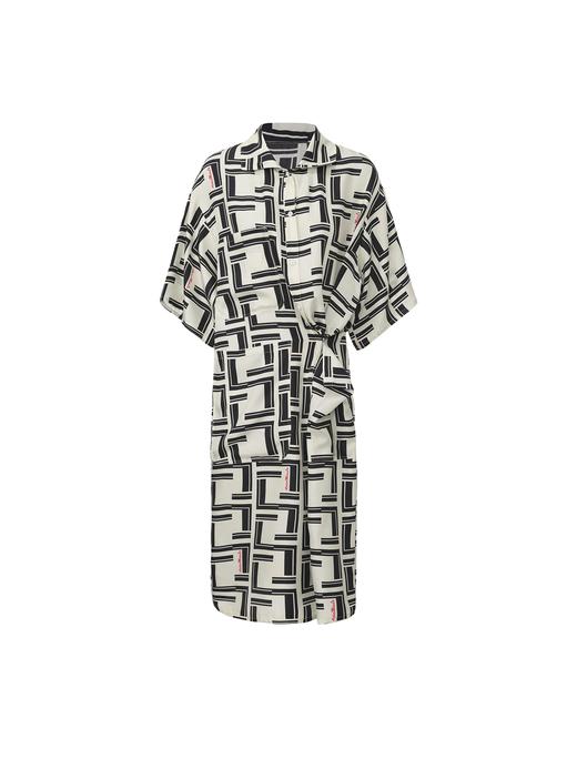 【回廊之声】品牌定制字母印花立裁捏褶桑蚕丝连衣裙 商品图0