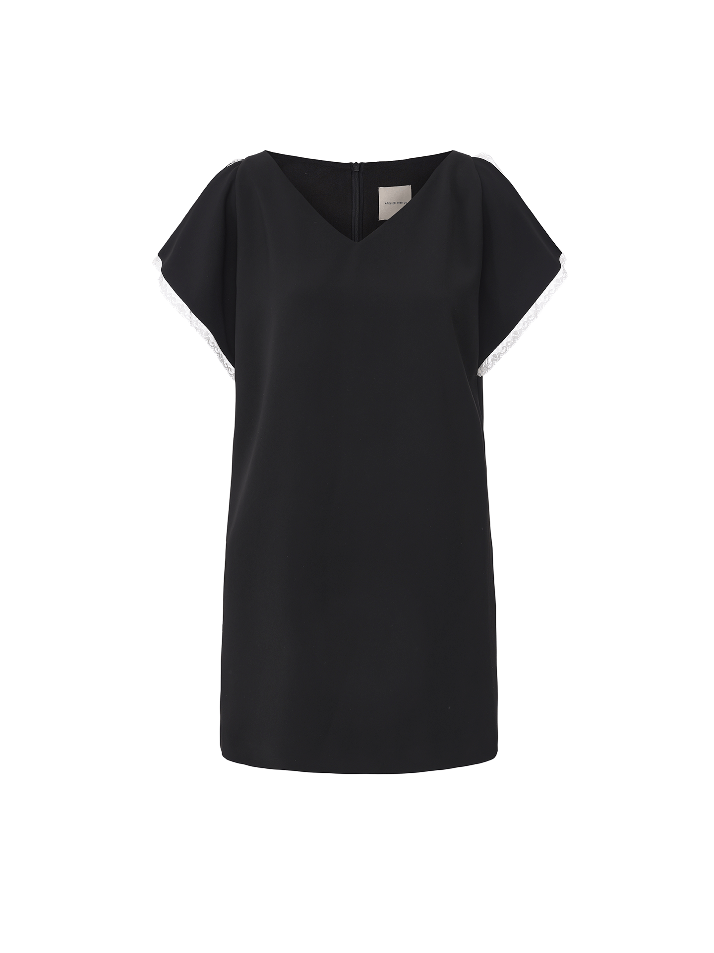 【云之翼】蕾丝拼接开衩小飞袖直身造型连衣裙