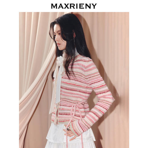 天虹发货：MAXRIENY欧若风穿搭条纹毛针织衫25冬款费尔岛风针织长袖上衣女(货号:MS86SW521) 商品图2