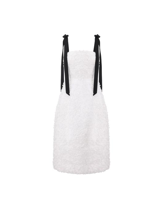 【蓬蓬罗曼史】重工立体花瓣肌理廓形飘带连衣裙 商品图0